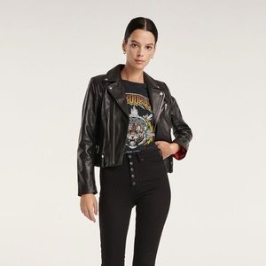 THE KOOPLES BLACK LEATHER BIKER JACKET WITH ZIPPERS